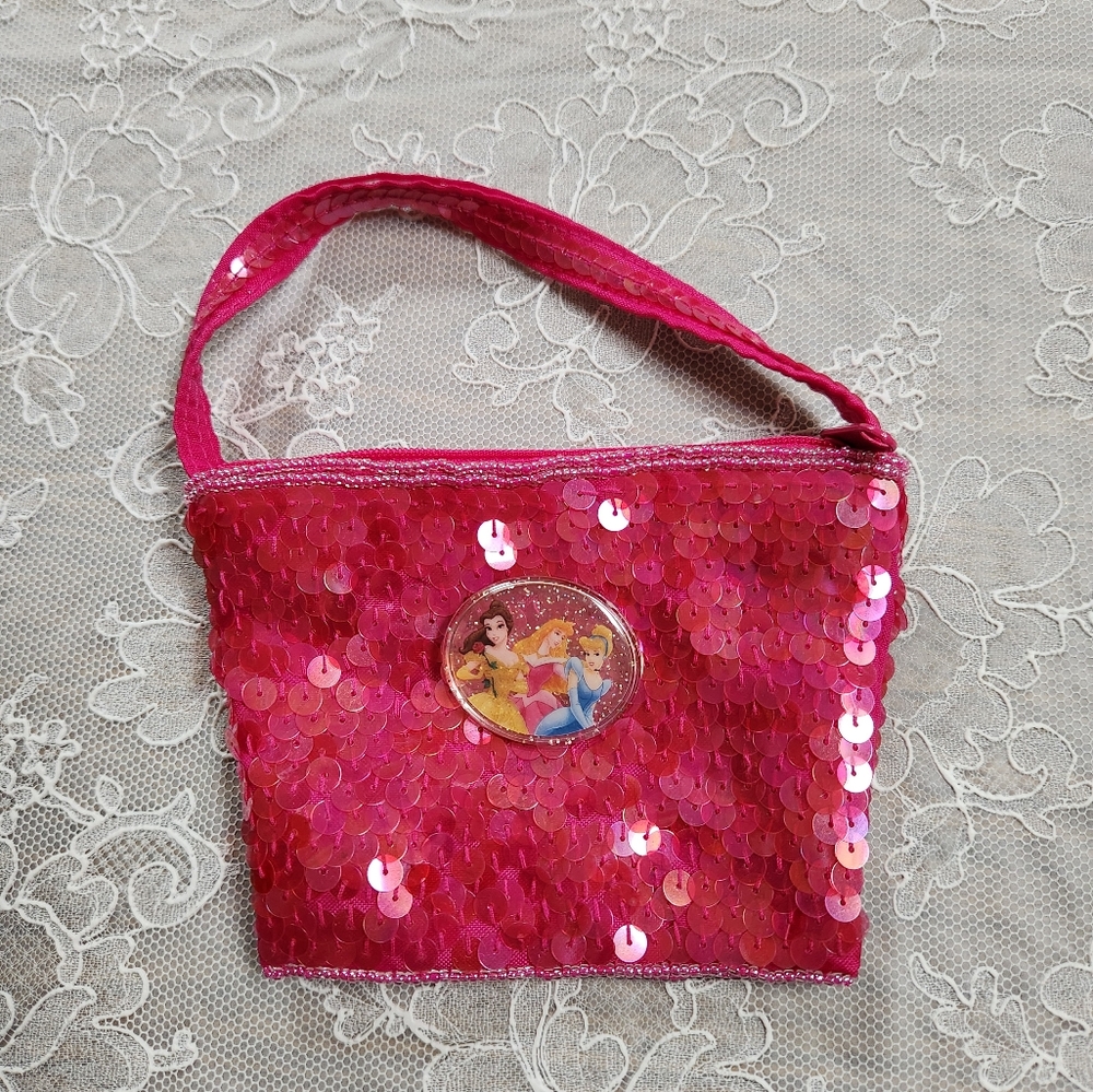 Pink Sequin DISNEY PRINCESS Small Bag Purse Gift Card Holder Coin Purse